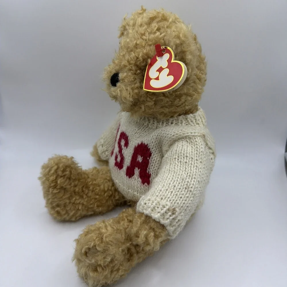 1992 Ty Beanie Baby Tan Bear w/ USA‎ Sweater Red White Patriotic 8